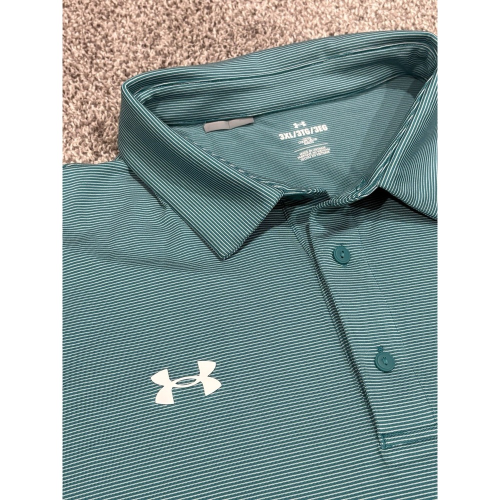 Under Armour Mens 3XL Loose Fit Striped Golf Polo Shirt Teal Blue Short Sleeve